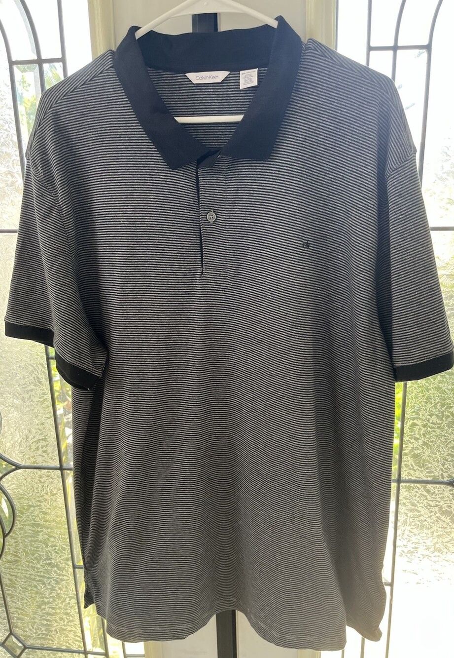 Calvin Klein Mens Short Sleeve Polo Shirt Size XXL Gray & Black Striped Classic
